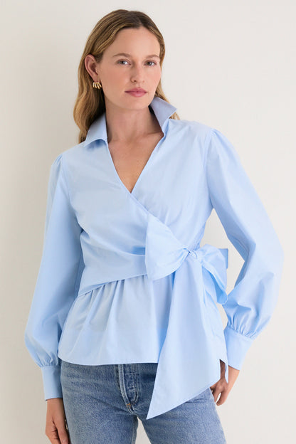 French Blue Tie Front Bow Bea Blouse