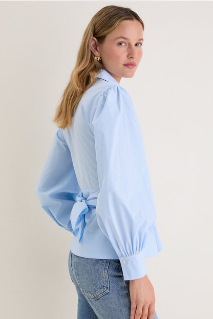 French Blue Tie Front Bow Bea Blouse