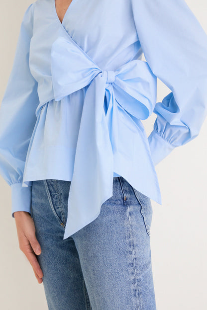 French Blue Tie Front Bow Bea Blouse