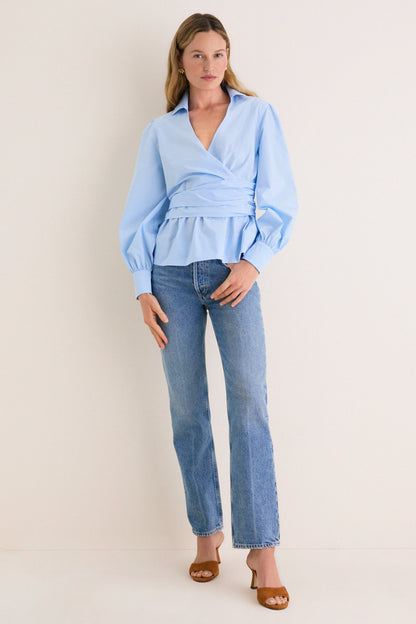 French Blue Tie Front Bow Bea Blouse