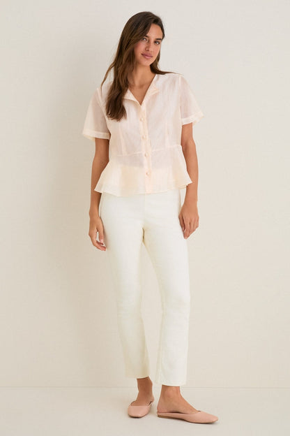 Peach Dust Organza Peplum Sylvette Blouse