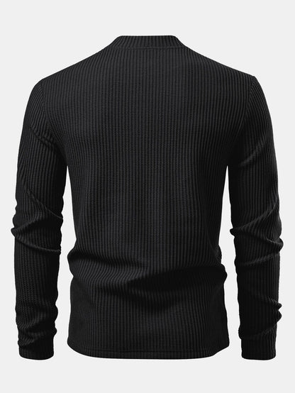 Long Sleeve Waffle Mock Neck T-Shirt & Drawstring Knitted Waffle Pants