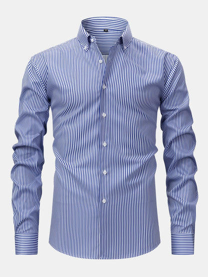 Long Sleeve Stripe Button Up Shirt & Slim Fit Tapered Trousers