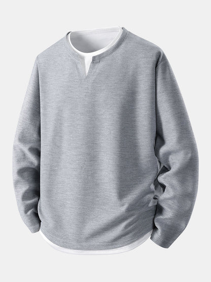 Relax Fit Long Sleeve 2 In 1 Waffle T-Shirt & Single Pleat Drawstring Straight Leg Pants