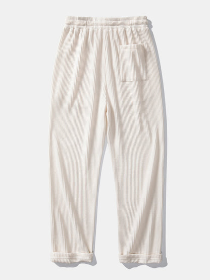 Long Sleeve Waffle Mock Neck T-Shirt & Drawstring Knitted Waffle Pants