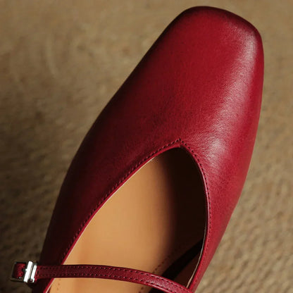 Elena Genuine Leather Square-Toe Mules