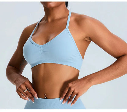 Women Sports Underwear Scrunch Push-up High Support Adjustable Thin Shoulder Strap Tank Fitness Top Seamless Workout Yoga Bras