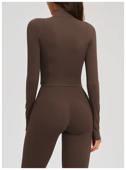 Yoga Long Sleeve Zipper Jacket Women Crop Tops T-shirts Solid Sports Top Running Shirts Sexy Quick Dry Fitness Gym Sport Wear