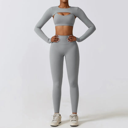 Women's Sportswear Yoga Set Workout Clothes Athletic Wear Sports Gym Legging 2/3PCS Fitness Bra Crop Top Long Sleeve Yoga Suit