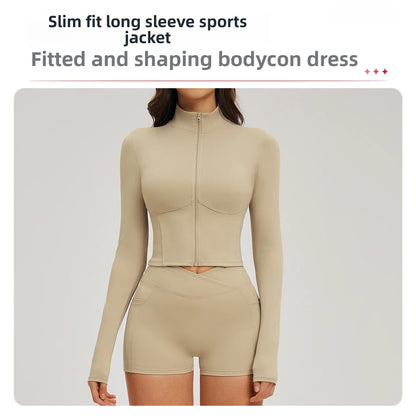Yoga Long Sleeve Zipper Jacket Women Crop Tops T-shirts Solid Sports Top Running Shirts Sexy Quick Dry Fitness Gym Sport Wear