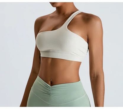 Women One Shoulder Sports Underwear Gym Top Bra Training Women Yoga Bra Stretch High Strength Workout Fitness Women Sports Vest